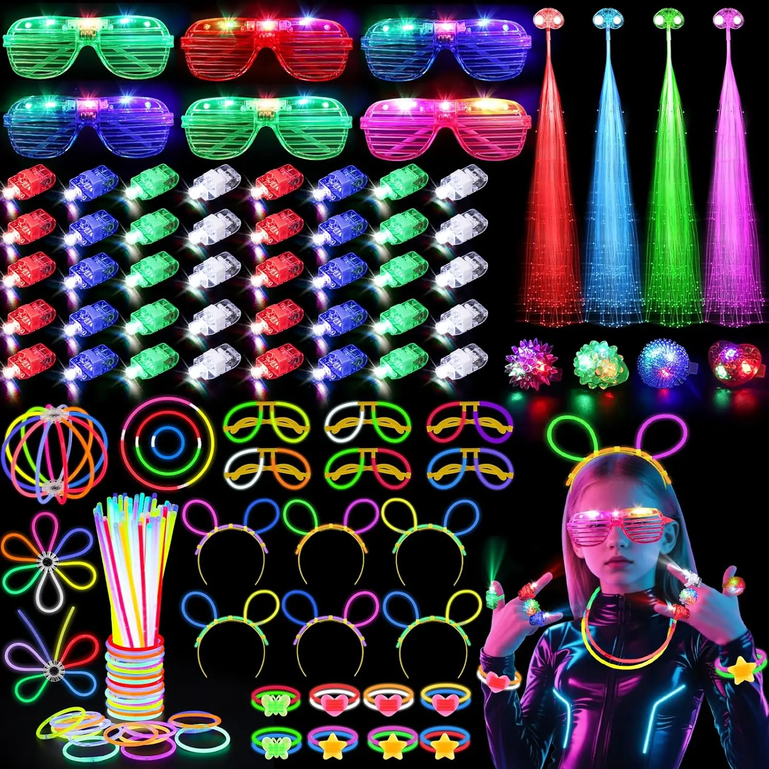 Glow In The Dark Party Glasses - 128 pièces : Lunettes lumineuses, pinces