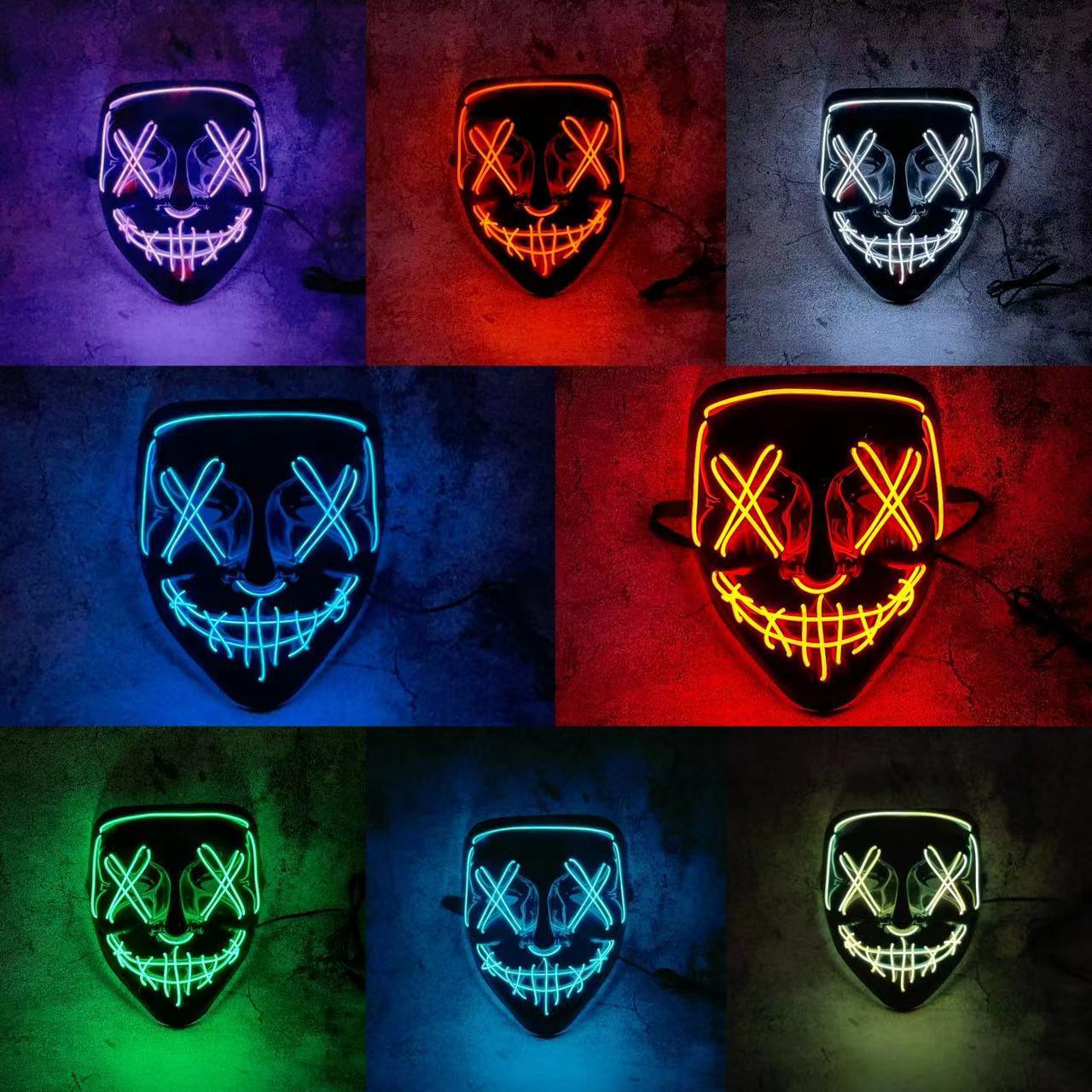 Led Purge Mask Halloween - Masque LED néon sans fil multi-lumineux,